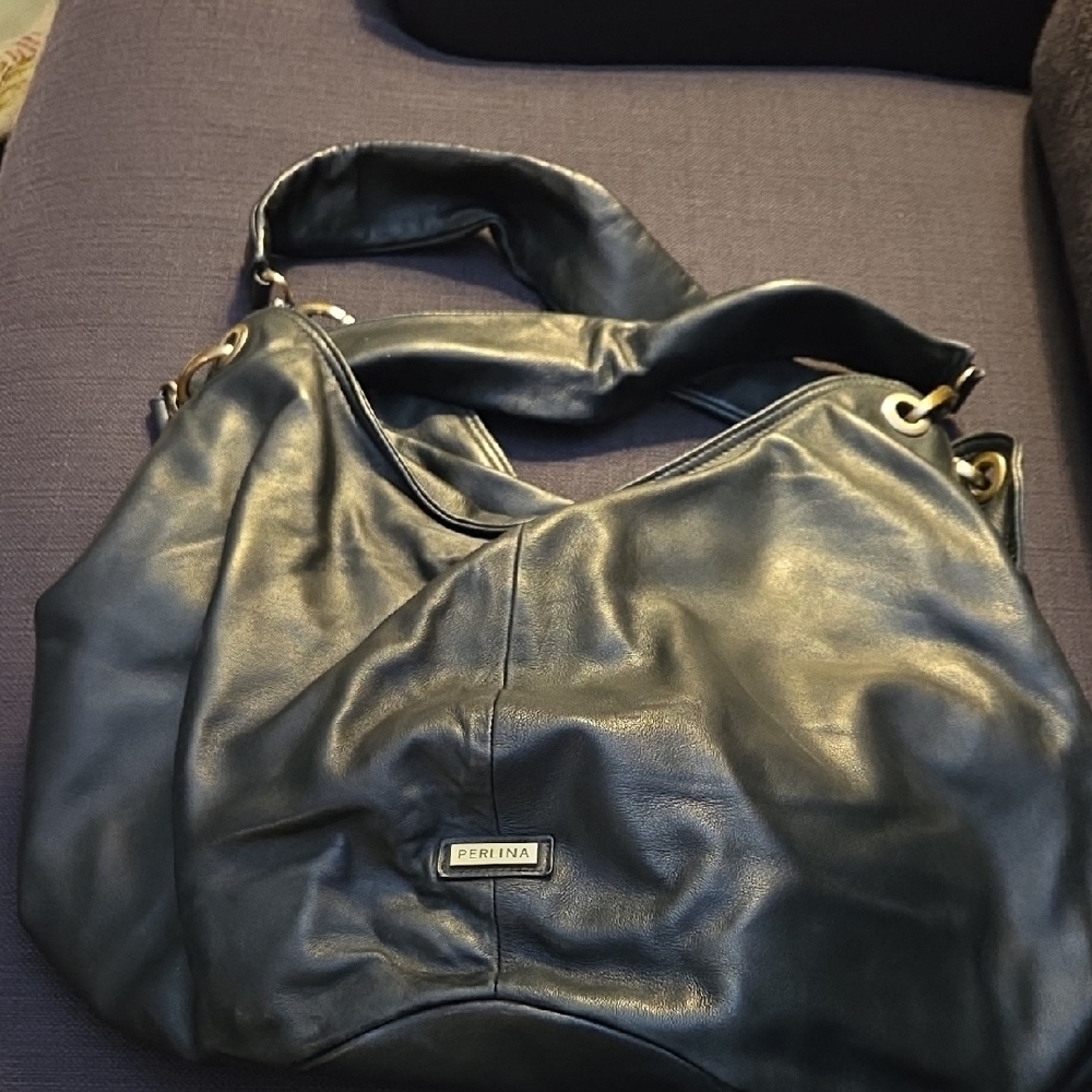Perlina Black Leather Hobo Bag